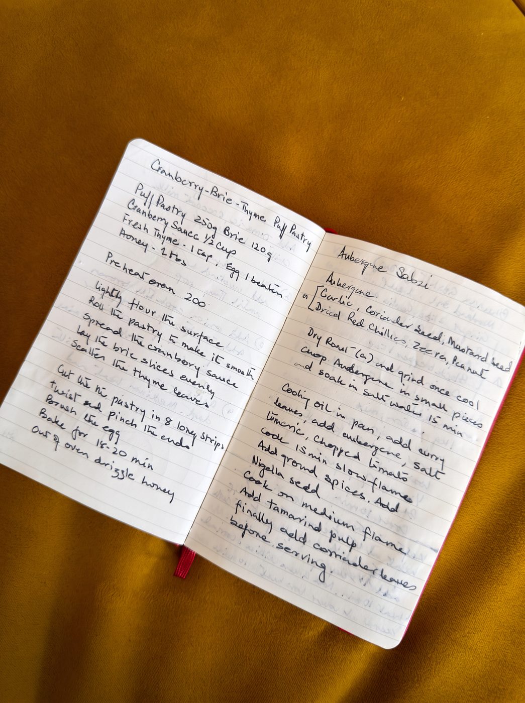 The little red book open to handwritten family recipes